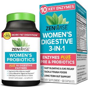 مكمل بروبيوتيك 3 في 1 للنساء من زينوايز هيلث لصحة الجهاز الهضمي والأمعاء والصحة المهبلية - البروبيوتيك والبريبايوتكس اليومي للنساء مع إنزيمات هضمية يدعم الانتفاخ وتخفيف الغازات - 60 قطعة in Kuwait