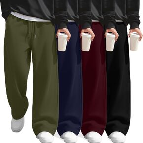 4 Pack Boy's Wide Leg Sweatpants Elastic Waist Baggy Athletic Pants Open Bottom Kids Casual Joggers with Pockets in Kuwait