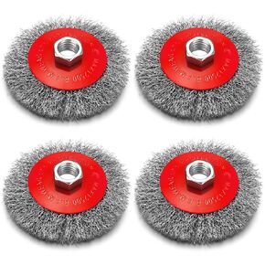 Bokon 4 Pack 4 Inch Coarse Crimped Wire Wheel for 4 1/2 Angle Grinder with 5/8 Inch-11 Threaded Arbor - 0.014 Inch Carbon Steel Wire for Rust, Corrosion, Paint Removal in Kuwait