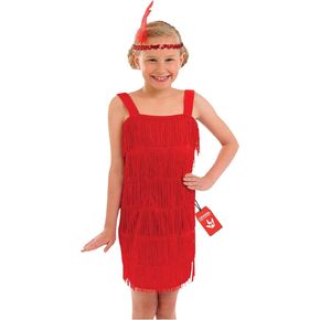 Kids 20s Flapper Girl Costume Childrens Decades Fringed Red Dress in Kuwait