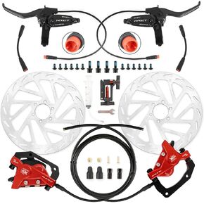 4 Piston Hydraulic Brakes for Ebike: 2 PIN Waterproof Power-Off Connector, Pre-Bleed Filled with DOT 4 Brake Fluid Brake Kit - 180mm 2.75mm Thickened Rotor (Red, 4 Piston) in Kuwait