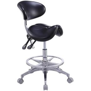 Adjustable Rolling Dentist Stool with Armrest & Backrest - Swivel PU Leather Saddle Chair for Comfort & Support in Dental Clinics in Kuwait