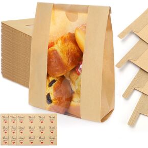 130 Pack Homemade Bread Sourdough Bags, 14" x 8.3" x 3.5" Large Paper Bread Bag with Tin Tie Tab Lock Clear Front Window Stickers for Bakery Storage Easter Basket Stuffers Decor Gifts in Kuwait