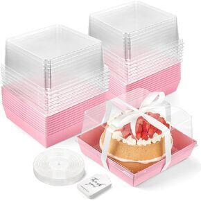 علب كيك ورقية مقاس 7 × 7 × 4 بوصة مع أغطية شفافة، 20 عبوة من صناديق الفحم للاستعمال مرة واحدة، حاويات طعام مربعة للكيك مقاس 4-6 بوصات، والحلوى، والفطيرة، والكب كيك، والمخبوزات (أبيض) in Kuwait