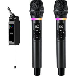 Wireless Microphone, Dual Handheld 2.4G Dynamic Mic with Rechargeable Receiver，Professional Karaoke Microphone, Dual Vocal Pickup with mute echo,treble,bass control , for Singing, Speech, PA System in Saudi Arabia