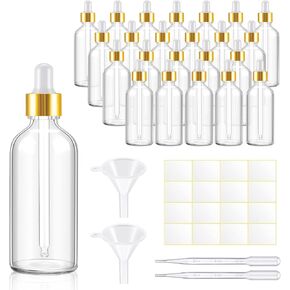 Tessco for you 20 Pack 3.4 oz Glass Dropper Bottles, 100 ml Glass Tincture Bottles with Eye Droppers with Funnel, Labels & Pipette for Essential Oil, Health, Personal Care & Beauty(Amber) in Kuwait
