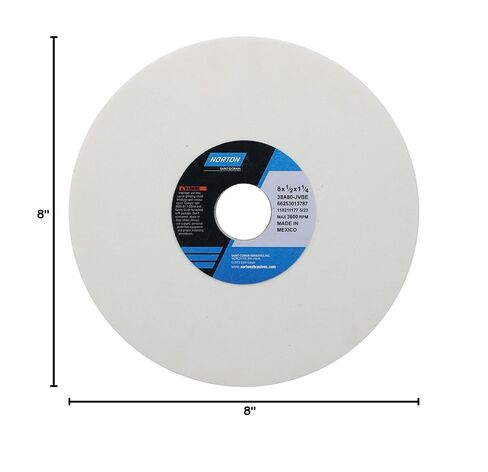 NORTON 38A Vitrified Grinding Wheel - Size: 8" x1/2" x 1-1/4" Style: Straight - Type 01 - No Recess Specification: 38A80-JVBE in Saudi Arabia