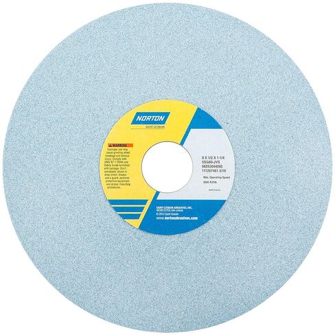 Norton 5SG46-JVS Type 01 عجلة طحن مستقيمة مزججة لغرفة الأدوات، ألومينا سيراميك، قطر 8 بوصة × عرض 1/2 بوصة، أربور 1-1/4 بوصة، 46 حبيبة، درجة J، أزرق (عبوة من قطعة واحدة) in Saudi Arabia