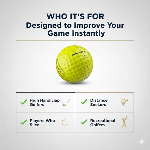 كرات الجولف Maxfli StraightFli – أصفر لامع، 36 قطعة | كرات جولف ذات مسافة دوران منخفضة من أجل لقطات أكثر استقامة | ملمس ناعم، غطاء أيونومر متين | للمبتدئين ولاعبي الغولف الترفيهية in Kuwait
