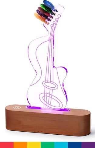 Light Up Guitar Pick Holder, Acrylic & Wooden Guitar Pick Display with 8 Color Modes for Guitar Pick Storage, Electric Guitar Accessories Gift for Music Lovers and Musicians in Kuwait
