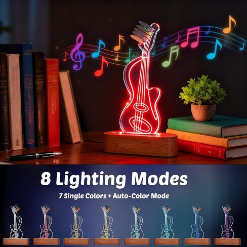 Light Up Guitar Pick Holder, Acrylic & Wooden Guitar Pick Display with 8 Color Modes for Guitar Pick Storage, Electric Guitar Accessories Gift for Music Lovers and Musicians in Kuwait