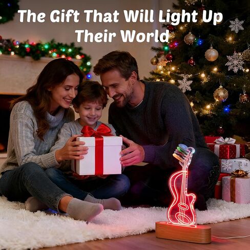 Light Up Guitar Pick Holder, Acrylic & Wooden Guitar Pick Display with 8 Color Modes for Guitar Pick Storage, Electric Guitar Accessories Gift for Music Lovers and Musicians in Kuwait