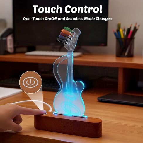 Light Up Guitar Pick Holder, Acrylic & Wooden Guitar Pick Display with 8 Color Modes for Guitar Pick Storage, Electric Guitar Accessories Gift for Music Lovers and Musicians in Kuwait