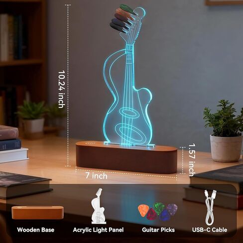 Light Up Guitar Pick Holder, Acrylic & Wooden Guitar Pick Display with 8 Color Modes for Guitar Pick Storage, Electric Guitar Accessories Gift for Music Lovers and Musicians in Kuwait