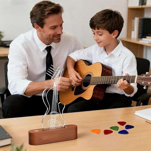 Light Up Guitar Pick Holder, Acrylic & Wooden Guitar Pick Display with 8 Color Modes for Guitar Pick Storage, Electric Guitar Accessories Gift for Music Lovers and Musicians in Kuwait