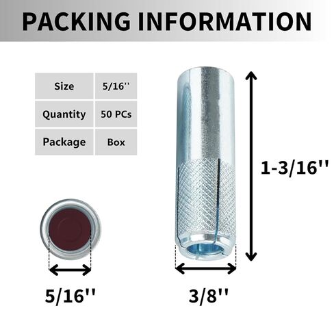 Party Animal Drop-in Anchors, 50 PCs 5/16"-18 Zinc-Plated for Concrete, Secure Mounting, Industrial-Strength, Easy Installation - Internal Forced Expansion Screw Bolts for Solid Concrete in Kuwait