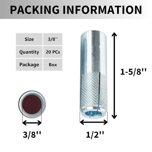 Party Animal Drop-in Anchors,20 PCs 3/8"-16 Zinc-Plated for Concrete, Secure Mounting, Industrial-Strength, Easy Installation - Internal Forced Expansion Screw Bolts for Solid Concrete in Kuwait