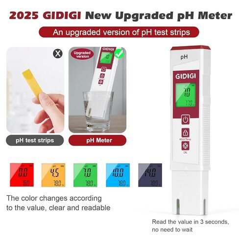 pH Meter for Water, Electronic ph Meters with Color Display pH Test Strip Function, Pro Digital pH Level Tester Kit for Water, pH Reader for Pool Spa Hot Tub Hydroponics Aquarium Drinking Water in Kuwait