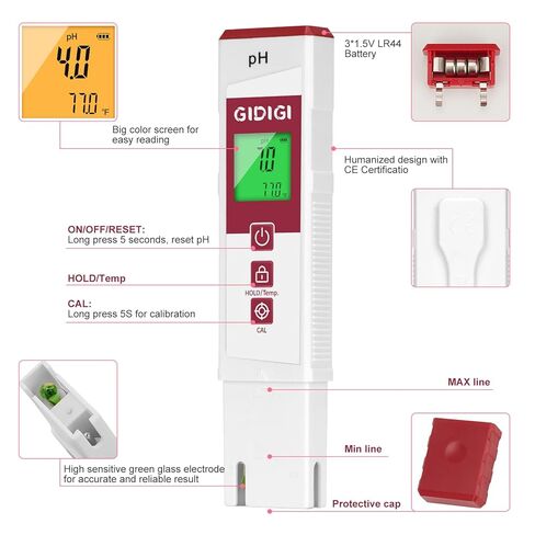 pH Meter for Water, Electronic ph Meters with Color Display pH Test Strip Function, Pro Digital pH Level Tester Kit for Water, pH Reader for Pool Spa Hot Tub Hydroponics Aquarium Drinking Water in Kuwait