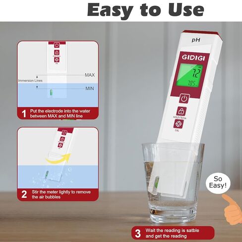 pH Meter for Water, Electronic ph Meters with Color Display pH Test Strip Function, Pro Digital pH Level Tester Kit for Water, pH Reader for Pool Spa Hot Tub Hydroponics Aquarium Drinking Water in Kuwait