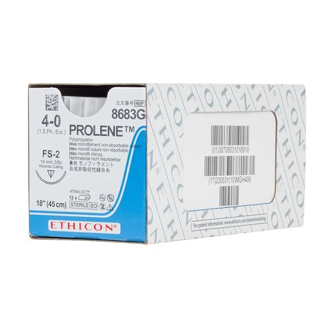 Ethicon 8683G Prolene Polypropylene Suture, Synthetic Non-absorbable, FS-2, 3/8 Circle Needle, Size 4-0, 18" Size in Kuwait