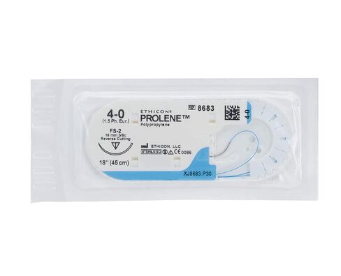 Ethicon 8683G Prolene Polypropylene Suture, Synthetic Non-absorbable, FS-2, 3/8 Circle Needle, Size 4-0, 18" Size in Kuwait