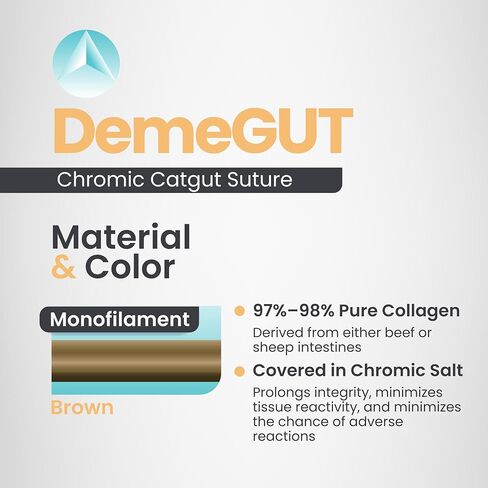 DEMETECH DemeGUT خياطة خيوط كرومية قابلة للامتصاص، DFS-2، 19 مم، 3/8 دائرة، إبرة قطع عكسية، مقاس USP 3-0، 18 بوصة، (45 سم)، بني in Kuwait