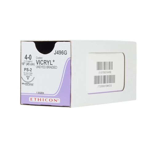 Ethicon J496G Coated Vicryl Suture, Synthetic Absorbable, PS-2, 3/8 Circle Needle, Size 4-0, 18" Size in Kuwait