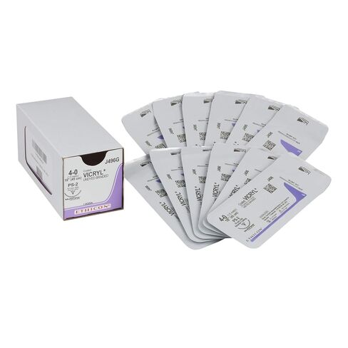 Ethicon J496G Coated Vicryl Suture, Synthetic Absorbable, PS-2, 3/8 Circle Needle, Size 4-0, 18" Size in Kuwait