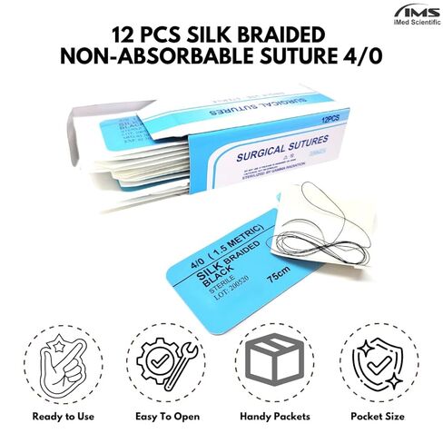 IMEDS Training Sutures 4/0 Silk, Box of 12 Pcs Suture Thread with Needle, Demo Teaching Set in Saudi Arabia