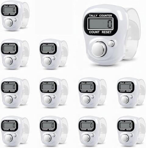 SET OF 12 White Digital Finger Counters | White Tasbih/Dhikr Counters | Resettable Electronic Tally Counter Ring LCD Display | Ideal for Counting Prayers, Golf Strokes, Inventory, Laps, Reps, Knitting in Saudi Arabia