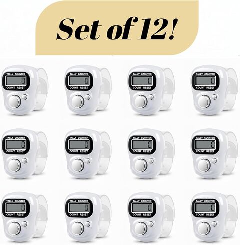 SET OF 12 White Digital Finger Counters | White Tasbih/Dhikr Counters | Resettable Electronic Tally Counter Ring LCD Display | Ideal for Counting Prayers, Golf Strokes, Inventory, Laps, Reps, Knitting in Saudi Arabia