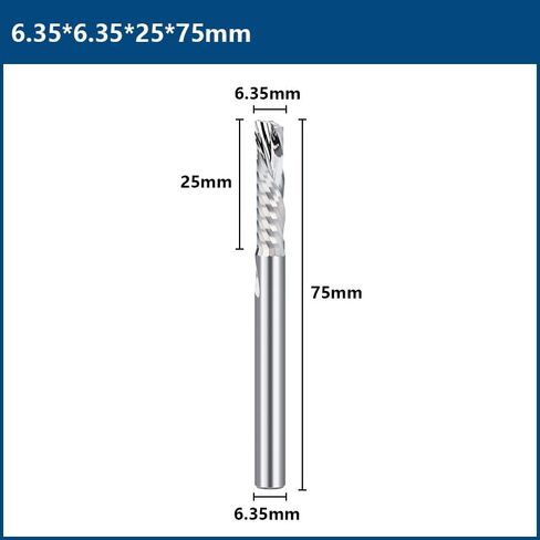 1pcs Spiral End Mill 6.35mm Shank 1-Flute O Flute Down Cut Router Bit Diameter 25mm Cutting Length Carbide Single CNC Milling Cutter in Saudi Arabia
