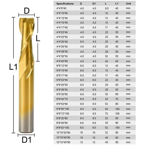1pcs Spiral 2 Flute Solid Carbide CNC End Mill Flat 4/6/8/10/12mm Shank Milling Cutter Router Bit for Woodworking in Saudi Arabia