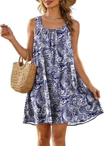 YESNO Summer Dresses for Women 2025 Casual Boho Floral Sundresses Sleeveless Scoop Neck Beach Tank Dresses EVS in Saudi Arabia
