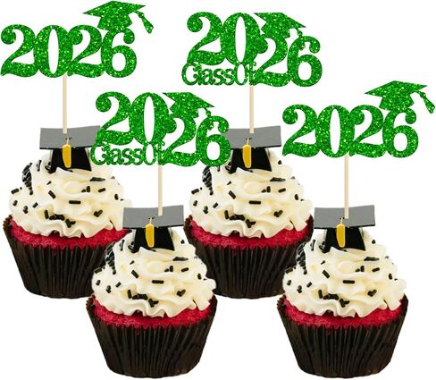 Gyufise 24Pcs Class of 2025 Cupcake Toppers Red Glitter Graduation 2025 Cupcake Picks Congrats Grad 2025 Cake Decoration for 2025 Graduation Theme Party Cake Decorations in Kuwait