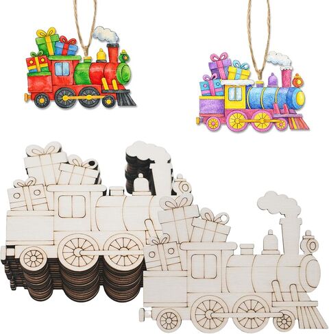 30Pcs Wooden Train Ornaments to Paint Unfinished Train Cars Cutouts Transports Theme DIY Craft for Kids Unfinished Train Wood Slice for Hanging Holiday Party Decoration in Kuwait