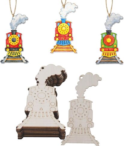 30Pcs Wooden Train Ornaments to Paint Unfinished Train Cars Cutouts Transports Theme DIY Craft for Kids Unfinished Train Wood Slice for Hanging Holiday Party Decoration in Kuwait