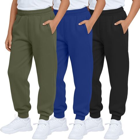 3 Pack Boys Jogger Sweatpants Active Athletic Workout Casual Jogging Sweat Pants with Pockets for Kids Boys in Saudi Arabia