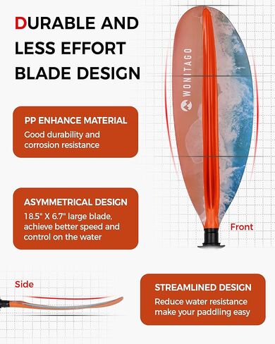 Kayak Paddle with Premium Carbon Fiber Shaft and Enhanced PP Blade, Adjustable Kayak Oar, 86-94" (220-240 cm), 94-102" (240-260 cm) in Kuwait