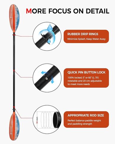 Kayak Paddle with Premium Carbon Fiber Shaft and Enhanced PP Blade, Adjustable Kayak Oar, 86-94" (220-240 cm), 94-102" (240-260 cm) in Kuwait