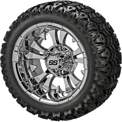 RM Cart - 12" Warlock Black/Machined on 20x10-12 Sierra Sport Tires (Set of 4), Fits Club Car & EZGo carts, Golf Cart Tires and Wheels Combo, Can be Used on Lawn Mowers and ATV's in Saudi Arabia