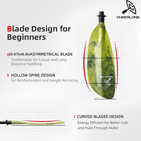 CHEERLONG Kayak Paddle - Fiberglass Shaft with Reinforced Polycarbonate Paddle - Beautiful and Lightweight, Adjustable Canoe Paddle, Mountain-Green Paddle, More Beautiful - Perfect for Play in Saudi Arabia