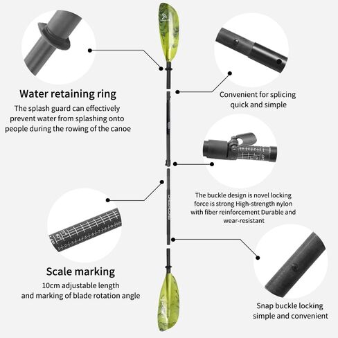 CHEERLONG Kayak Paddle - Fiberglass Shaft with Reinforced Polycarbonate Paddle - Beautiful and Lightweight, Adjustable Canoe Paddle, Mountain-Green Paddle, More Beautiful - Perfect for Play in Saudi Arabia
