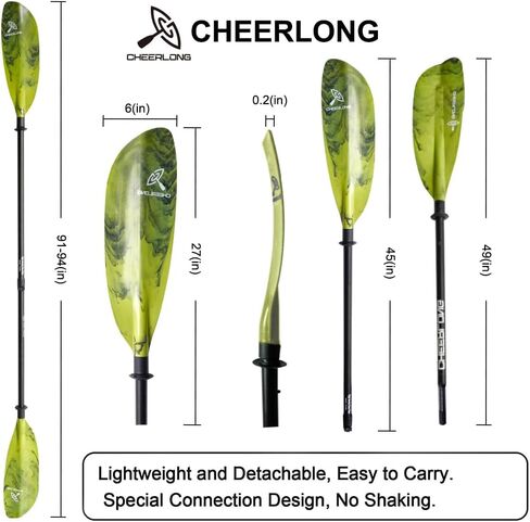 CHEERLONG Kayak Paddle - Fiberglass Shaft with Reinforced Polycarbonate Paddle - Beautiful and Lightweight, Adjustable Canoe Paddle, Mountain-Green Paddle, More Beautiful - Perfect for Play in Saudi Arabia