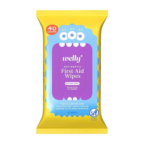 Welly First Aid Antiseptic Wipes 40ct | Sting-Free BZK Wipes for Cleaning Minor Cuts and Scrapes | 40 Count Pack in Kuwait