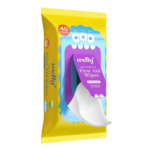 Welly First Aid Antiseptic Wipes 40ct | Sting-Free BZK Wipes for Cleaning Minor Cuts and Scrapes | 40 Count Pack in Kuwait