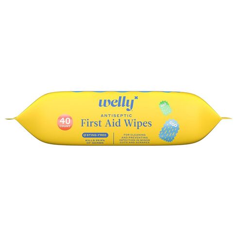 Welly First Aid Antiseptic Wipes 40ct | Sting-Free BZK Wipes for Cleaning Minor Cuts and Scrapes | 40 Count Pack in Kuwait