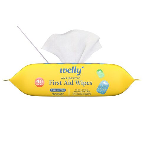 Welly First Aid Antiseptic Wipes 40ct | Sting-Free BZK Wipes for Cleaning Minor Cuts and Scrapes | 40 Count Pack in Kuwait