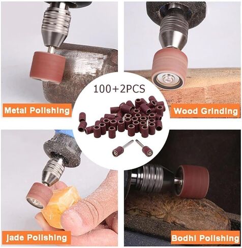100pcs 320 Grit Drum Sanding Bands Sleeves with 2 Mandrels for Rotary Tools Wood Polishing in Kuwait